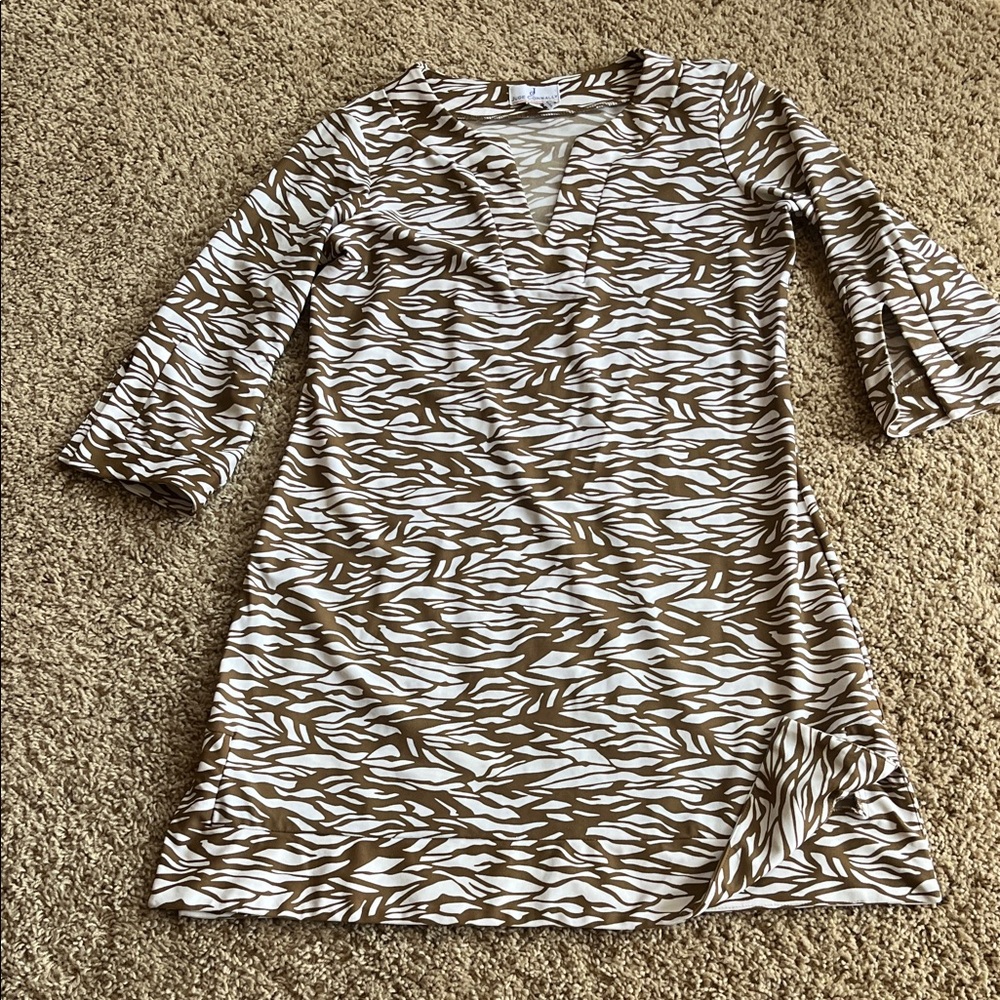Jude Connally Brown and White Patterned Dress